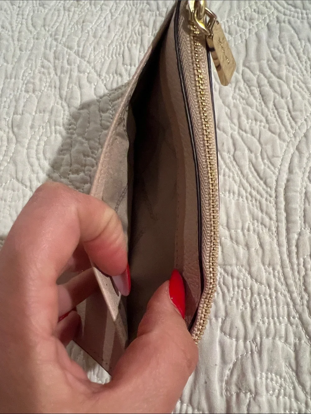 Michael Kors Pebbled Leather Card Case Wallet in Blush Taupe